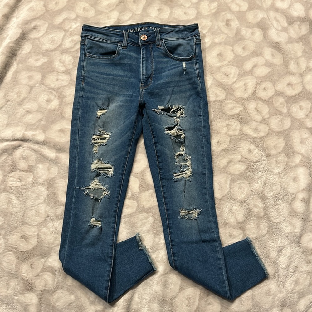 American Eagle Super Stretch Hi Rise Jegging Jeans Distressed Size 6